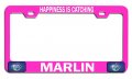 Happiness Is Catching Marlin Fishing Pink Metal License Plate Frame Tag Holder F26 