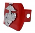 Marines Premium Emblem With Silver Accent On Red Metal Hitch Cover