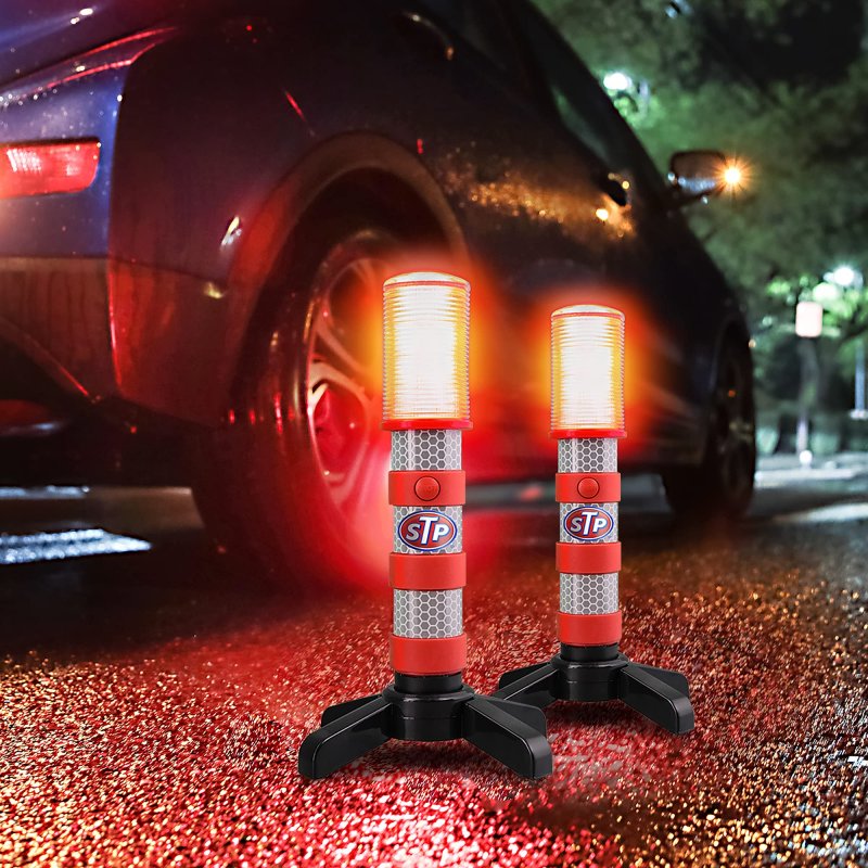 Stp Emergency Roadside Kit With Led Flares Jumper Cables Reflective Warning Triangle Tire Repair Gauge Gloves And Carrying Case