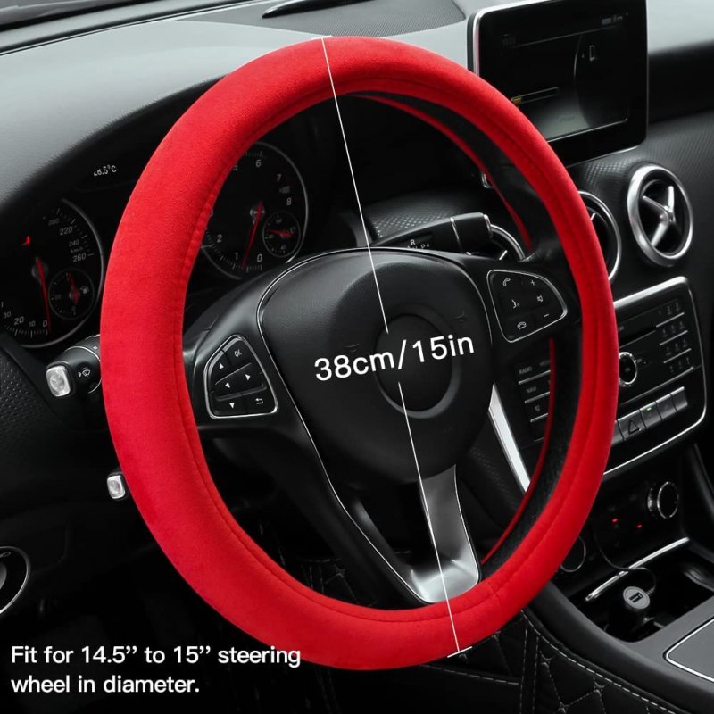 Otostar Soft Velvet Steering Wheel Cover Universal Luxury Protector Car Interior Accessories 15 Inch Red