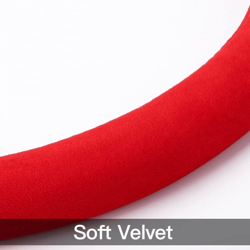 Otostar Soft Velvet Steering Wheel Cover Universal Luxury Protector Car Interior Accessories 15 Inch Red