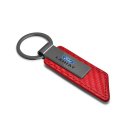 Ford F-150 Lariat Key Chain Red Pu Leather Carbon Fiber Texture Strap With Gunmetal Gray Metal Bar Official Licensed 3 75 In X