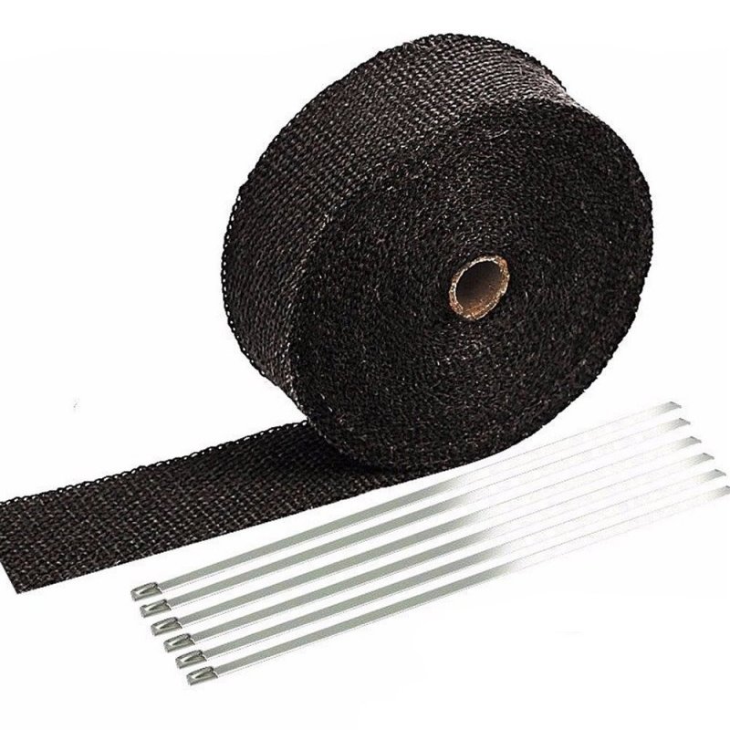 1 In X 16 Ft Fiberglass Exhaust Header Pipe Wrap Black Racing Heat Shield Tape With 6 Stainless Steel Ties For Car And