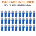 Glofe 30 Pack Super Bright 194 Led Bulb Blue T10 Wedges 5smd 5050 Chips 168 Bulb Replacement For W5w 2825 158 501 Interior Dome