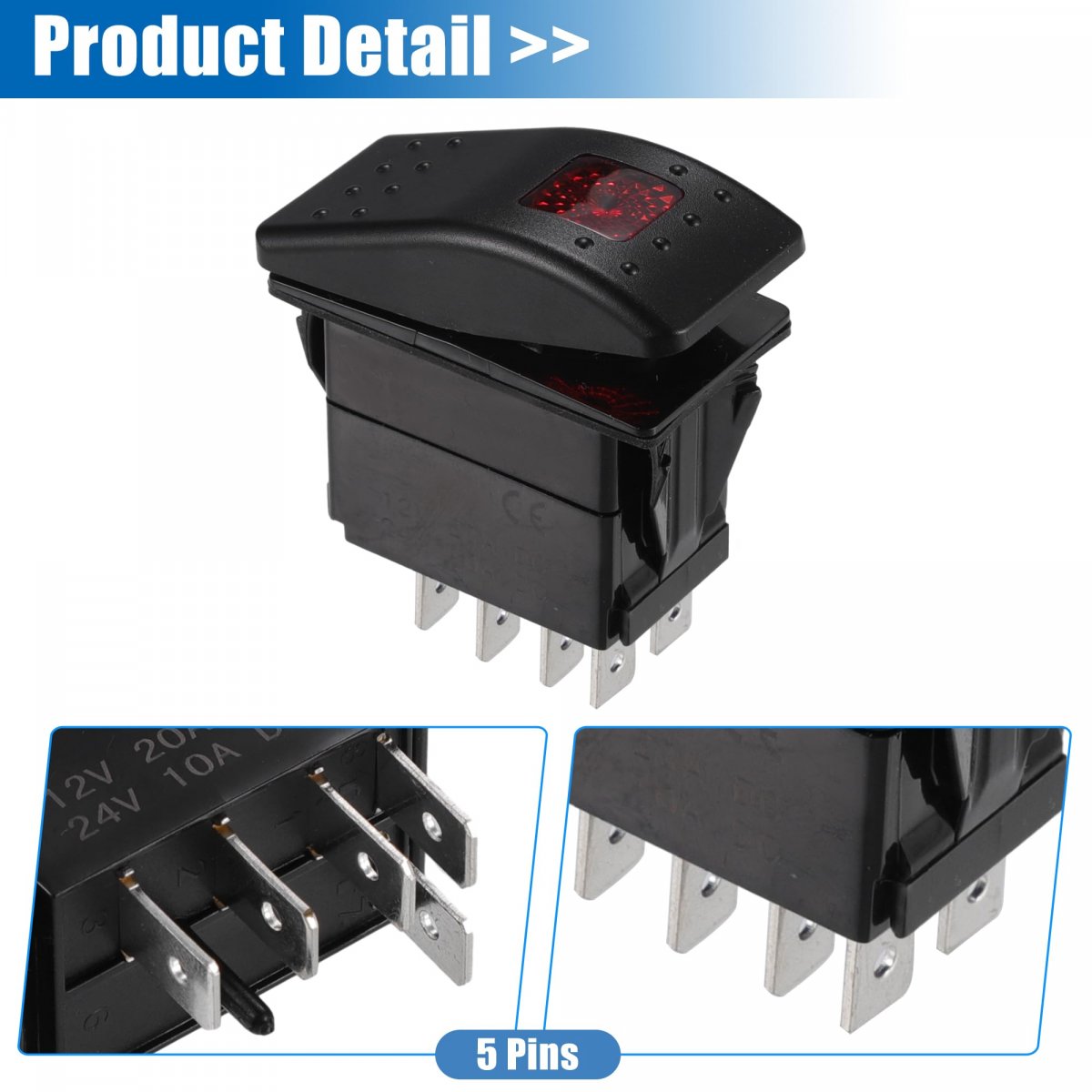 1 Pcs 5 Pins Generator Rocker Start Stop Switch Button Red Lens Fit For Rv Onan