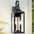 Yolsunes 19 Black Outdoor Wall Lantern 2-light Large Outside Modern Sconce Light Fixture Industrial Porch Mount With Glass 