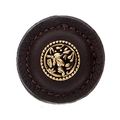 Vicenza Designs K1283 San Michele Round Knob With Brown Leather Strap Large Antique Gold 