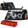 Compatible With Ford F150 Pair Of Black Housing Amber Corner Dual Halo Projector Led Headlight Red 3rd Brake Light