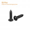 Uxcell 8 X 5 Phillips Pan Head Self-tapping Screw 50pcs 304 Stainless Steel Round Wood Full Thread Black