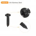 Uxcell 8 X 5 Phillips Pan Head Self-tapping Screw 50pcs 304 Stainless Steel Round Wood Full Thread Black