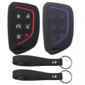 2 Pack Silicone Smart Key Fob Cover Case Protector With Keychain For Cadillac Escalade 2021 2022 2023 6 Buttons Black And Blue 