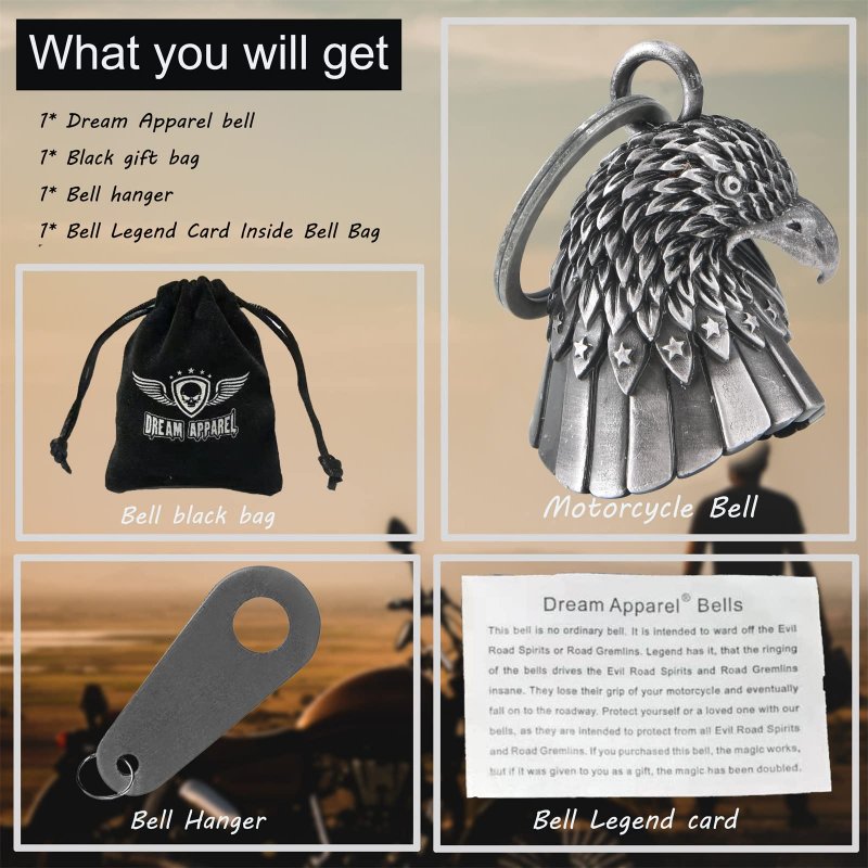 A 2packa Motorcycle Bells For Biker Guardian Riding With Hanger Motorcycle Accessory Or Keychain Good Luck Eagle Head