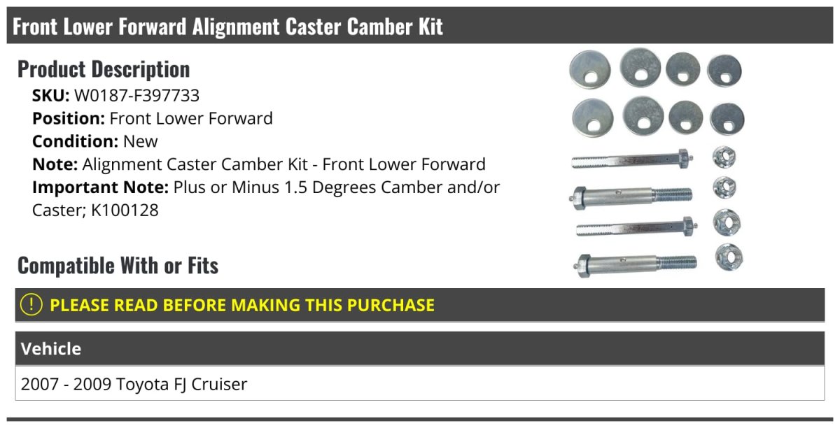 Front Lower Forward Alignment Caster Camber Kit For 2007-2009 Toyota Fj Cruiser