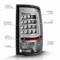Amerilite For 2009-2022 Dodge Ram 1500 10-22 2500 3500 Pickup C-type Led Tube Chrome Replacement Tail Light Assembly Pair