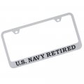 Au-gold Chrome Stainless Steel License Plate Frame W Laser Etching U S Navy Retired