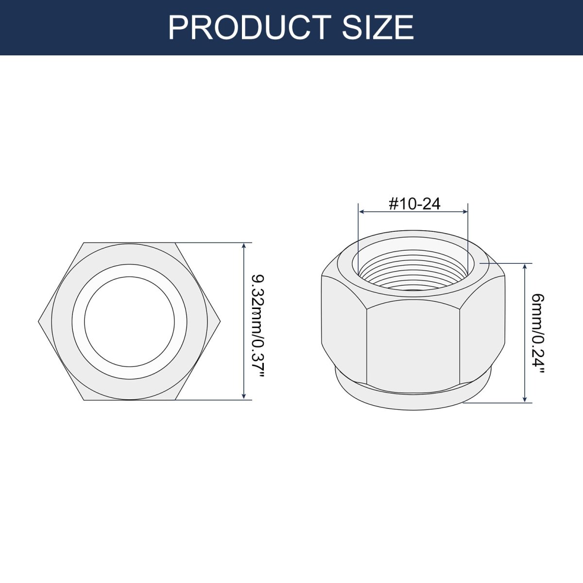 10pcs 10-24 Nylon Insert Hex Lock Nuts 304 Stainless Steel Self-locking Stop Nut For Industrial Construction Fasteners Silver
