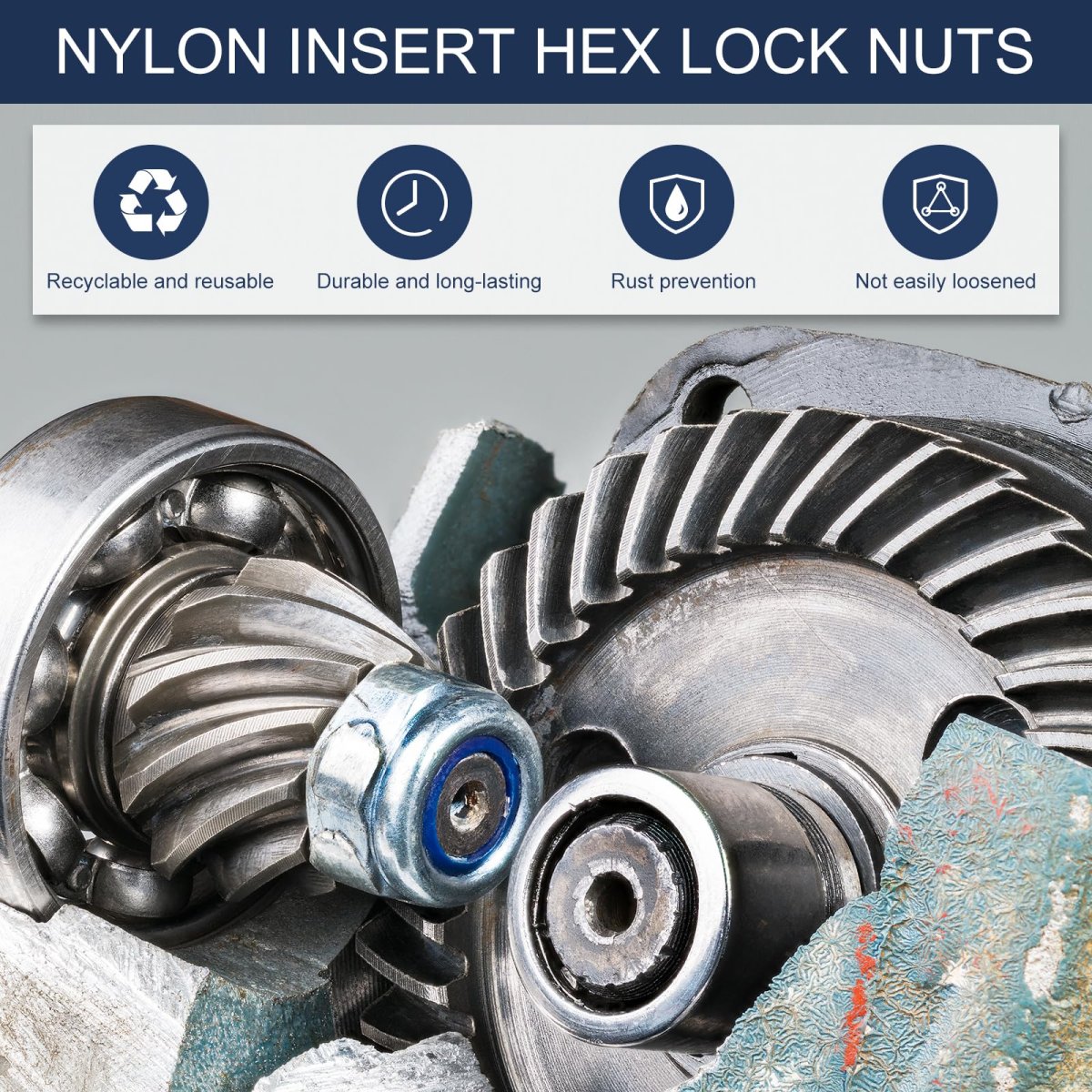 10pcs 10-24 Nylon Insert Hex Lock Nuts 304 Stainless Steel Self-locking Stop Nut For Industrial Construction Fasteners Silver