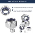 10pcs 10-24 Nylon Insert Hex Lock Nuts 304 Stainless Steel Self-locking Stop Nut For Industrial Construction Fasteners Silver