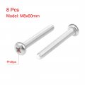 Uxcell M8x60mm Machine Screws Pan Phillips Cross Head Screw 304 Stainless Steel Fasteners Bolts 8pcs