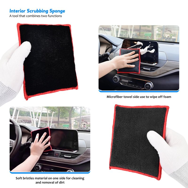 Ehdis Car Interior Detailing Kit Brush Set Car Duster Cleaning With 1200gsm Drying Microfiber Towel Scrubbing Sponge For