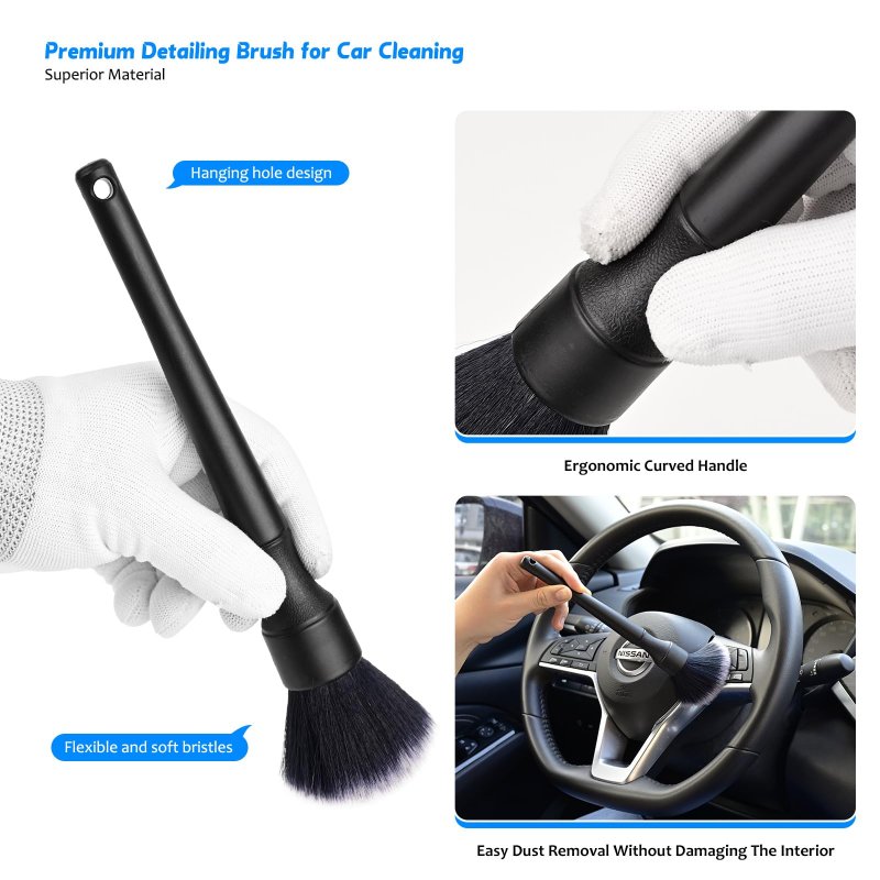 Ehdis Car Interior Detailing Kit Brush Set Car Duster Cleaning With 1200gsm Drying Microfiber Towel Scrubbing Sponge For