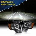 Headlights Assembly For 2009 2010 2011 2012 2013 F150 Bumper Headlamp Smoky Lens Chrome Housing Amber Reflector Clear Black No