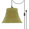 Aspen Creative Brown-green 70211-21 One Plug-in Swag Pendant Light Conversion Kit With Transitional Bell Fabric Lamp Shade 13 