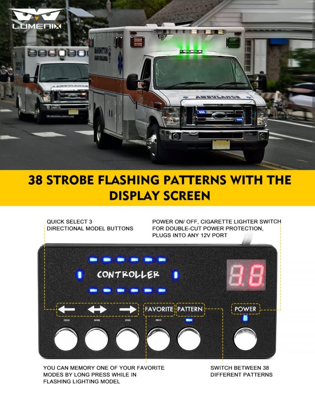 Led Rooftop Strobe Beacon Lights Magnetic Mount Emergency Warning Light Bar White Green Flashing For Tow Trucks Snowplow