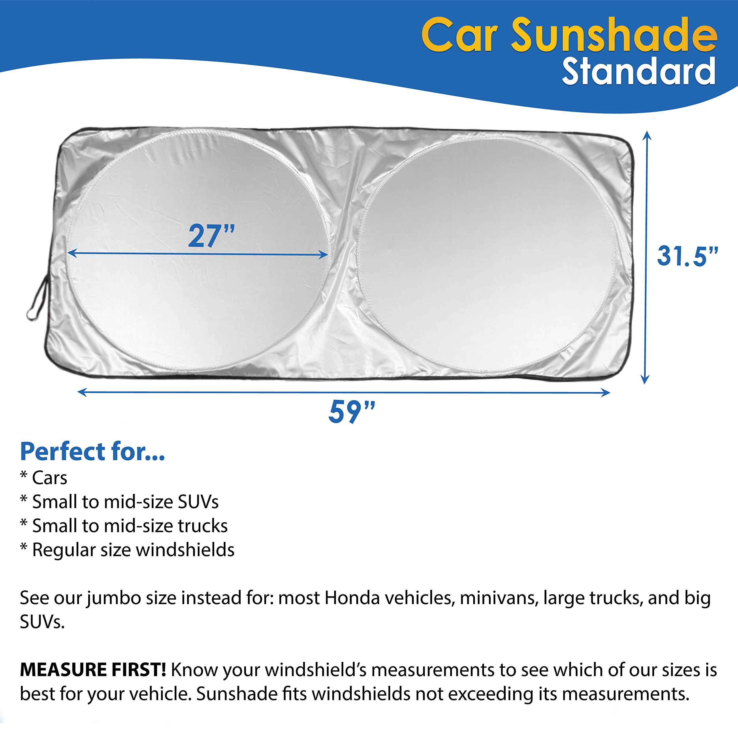Car Windshield Sunshade 59 X 31 5 Uv Protector Shields Auto Keeps Vehicle Cooler Easy To Use Pop Up Sun Shade For Standard