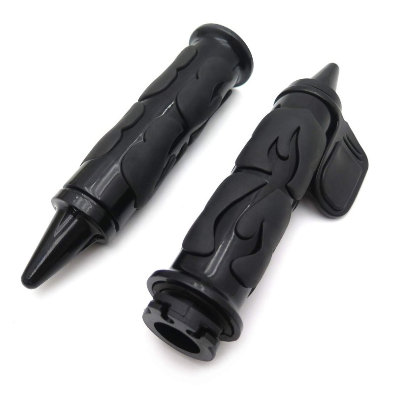 Flame Black Spike Non Slip Gel Rubber Hand Grip Throttle Boss For Most Motorcycles 1 In 25mm Handlebar Mt291-007-d-25