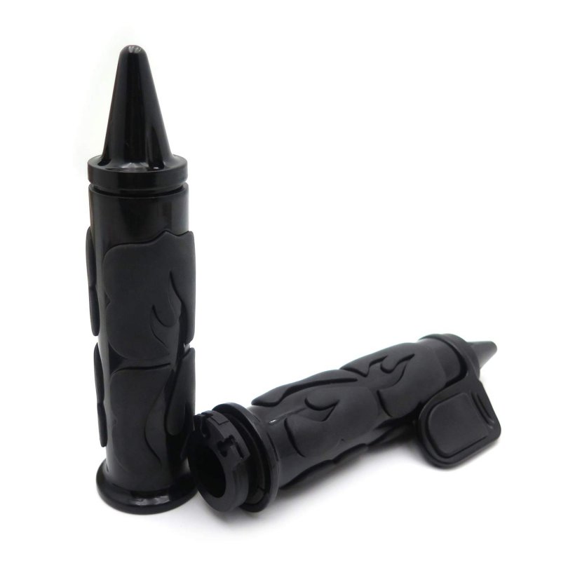 Flame Black Spike Non Slip Gel Rubber Hand Grip Throttle Boss For Most Motorcycles 1 In 25mm Handlebar Mt291-007-d-25