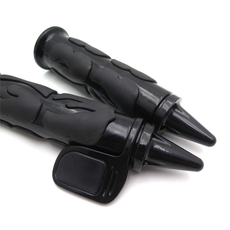 Flame Black Spike Non Slip Gel Rubber Hand Grip Throttle Boss For Most Motorcycles 1 In 25mm Handlebar Mt291-007-d-25