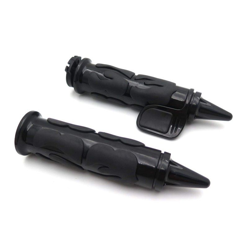 Flame Black Spike Non Slip Gel Rubber Hand Grip Throttle Boss For Most Motorcycles 1 In 25mm Handlebar Mt291-007-d-25