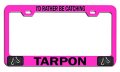 I D Rather Be Catching Tarpon Fishing Pink Metal License Plate Frame Tag Holder M83 