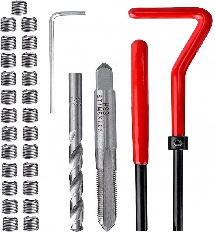 M8 X 1 25mm Thread Repair Insert Kit 30 Piece Stainless Steel Helicoil Coil Compatible Hand Tool Set For Auto Engine And