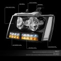 Led Drl Signal Black Housing Clear Corner Headlight Lamps Tool Kit Compatible With Chevy Avalanche Tahoe Suburban 07-14