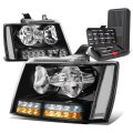 Led Drl Signal Black Housing Clear Corner Headlight Lamps Tool Kit Compatible With Chevy Avalanche Tahoe Suburban 07-14