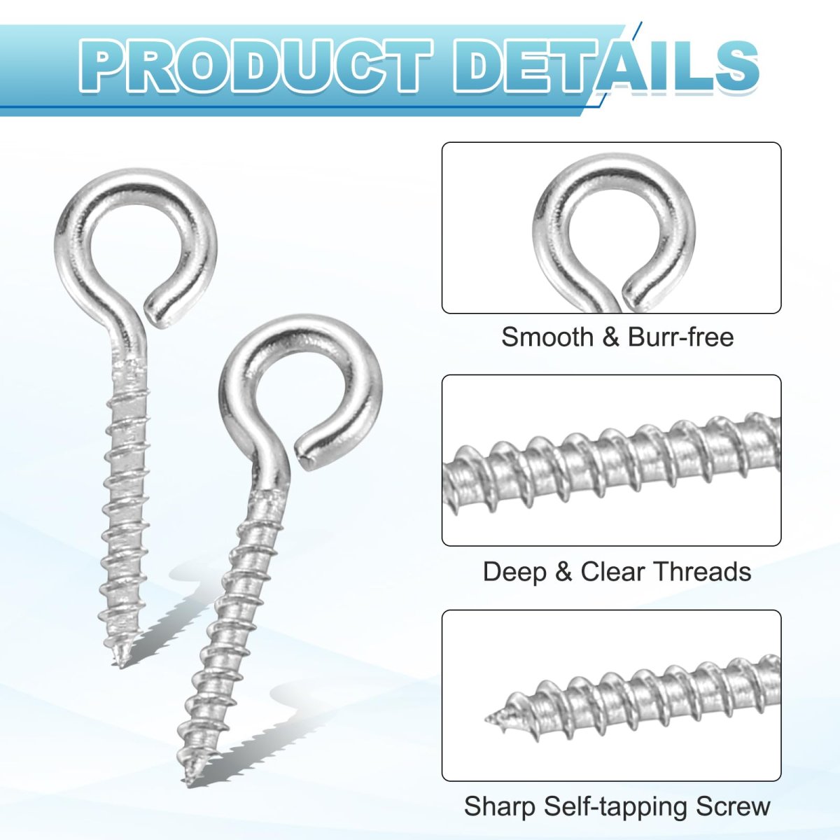 200pcs Screw Hooks Eyes M1x12mm 304 Stainless Steel Small Bolts Self Tapping Eye Closed-end For Diy Handwork Wooden Clay