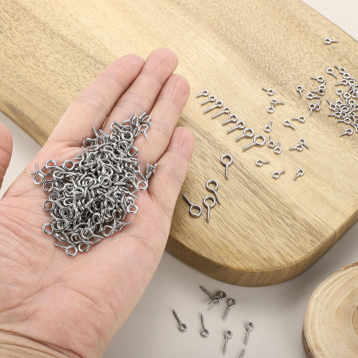 200pcs Screw Hooks Eyes M1x12mm 304 Stainless Steel Small Bolts Self Tapping Eye Closed-end For Diy Handwork Wooden Clay
