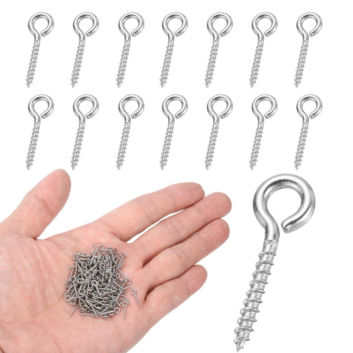 200pcs Screw Hooks Eyes M1x12mm 304 Stainless Steel Small Bolts Self Tapping Eye Closed-end For Diy Handwork Wooden Clay