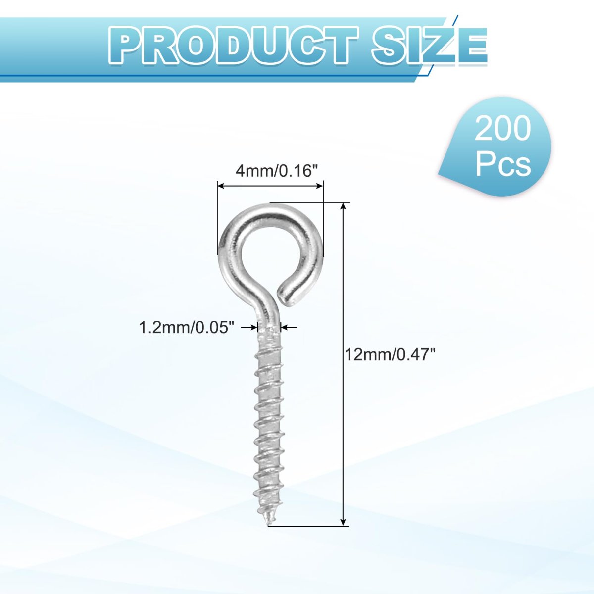 200pcs Screw Hooks Eyes M1x12mm 304 Stainless Steel Small Bolts Self Tapping Eye Closed-end For Diy Handwork Wooden Clay
