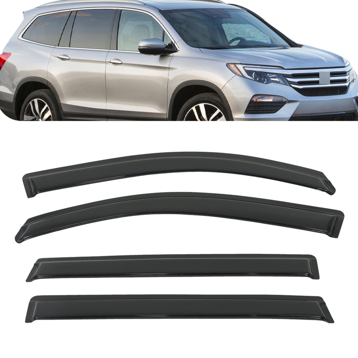 Window Visors Shade Sun Rain Guard For Honda Pilot 2016 To 2022 Black Abs Plastic Vehicle Wind Deflectors 4 Piece Set
