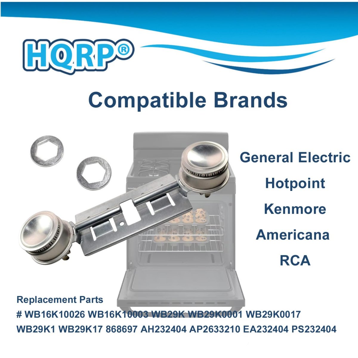 Hqrp 2-pack Gas Range Double Burner Assembly Kit Replacement For Hotpoint Rgb508es2 Rgb508et2ad Rgb508et2wh Rgb508et4wh