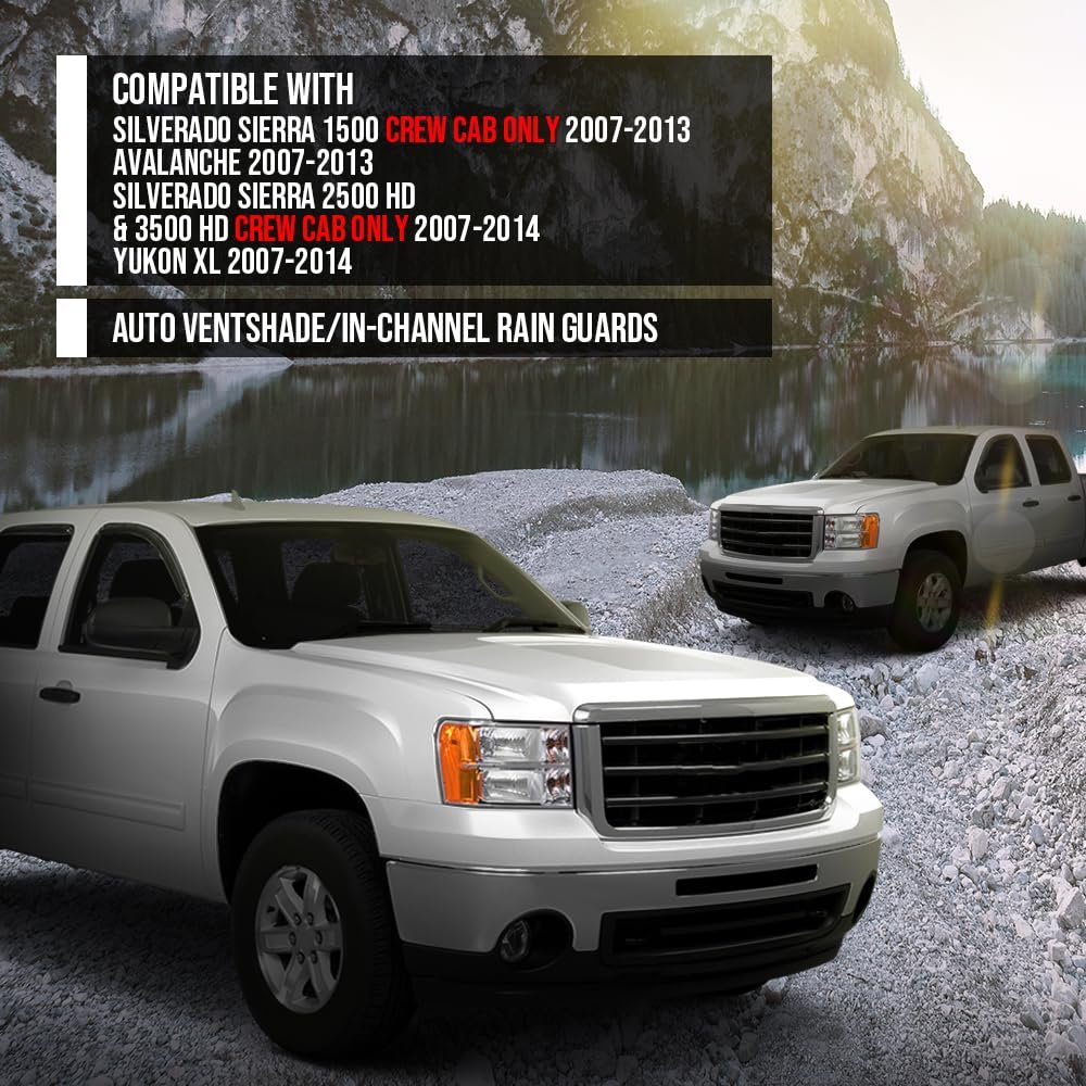 4pcs In-channel Window Visors Sun Rain Guards Side Wind Deflector For Chevy Silverado Gmc Sierra 1500 Crew Cab Only Chevy