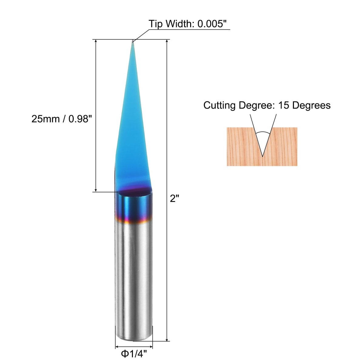 V Groove Router Bit 15 Degree 0 005 Tip Width 1 4 Inch Shank Cnc Engraving Bits With Nano Blue Coated Solid Carbide Cutter For