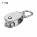 Uxcell 4pcs M20 Single Pulley Block 304 Stainless Steel Hanging Wire Towing Wheel Lifting Crane Swivel Hook Rope Cable Roller