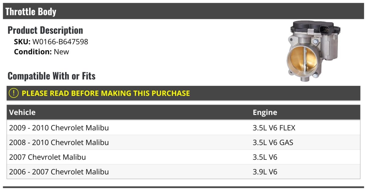 Throttle Body For 2006-2010 Chevy Malibu
