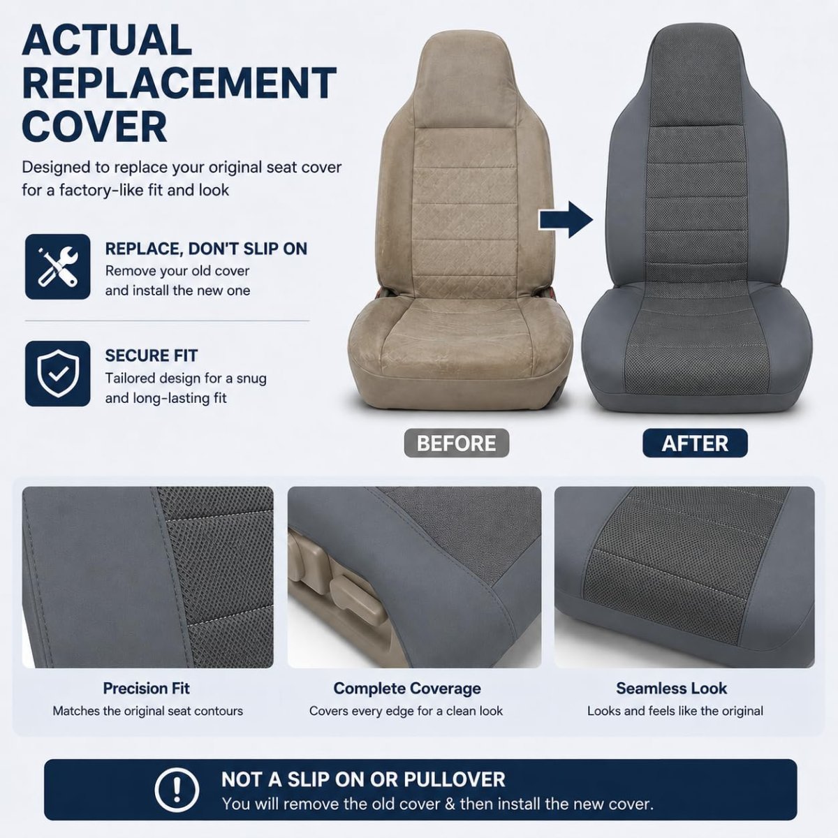 Dark Gray Front 60 40 Bench Perforated Seat Covers For Ford Ranger Pickup 2004 To 2012 Cloth High Back Set Without Center
