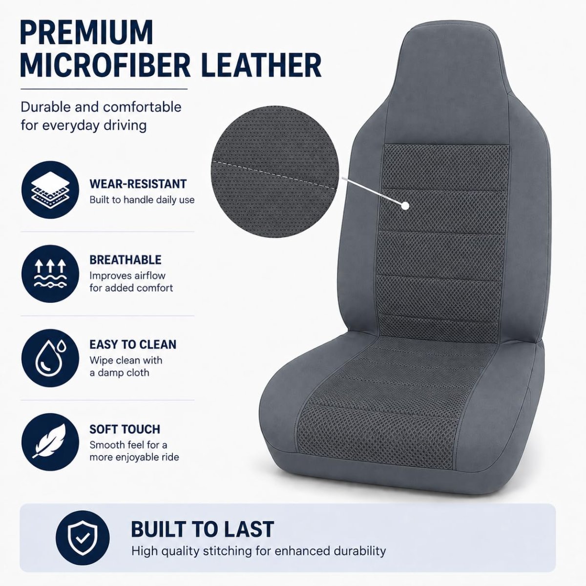 Dark Gray Front 60 40 Bench Perforated Seat Covers For Ford Ranger Pickup 2004 To 2012 Cloth High Back Set Without Center