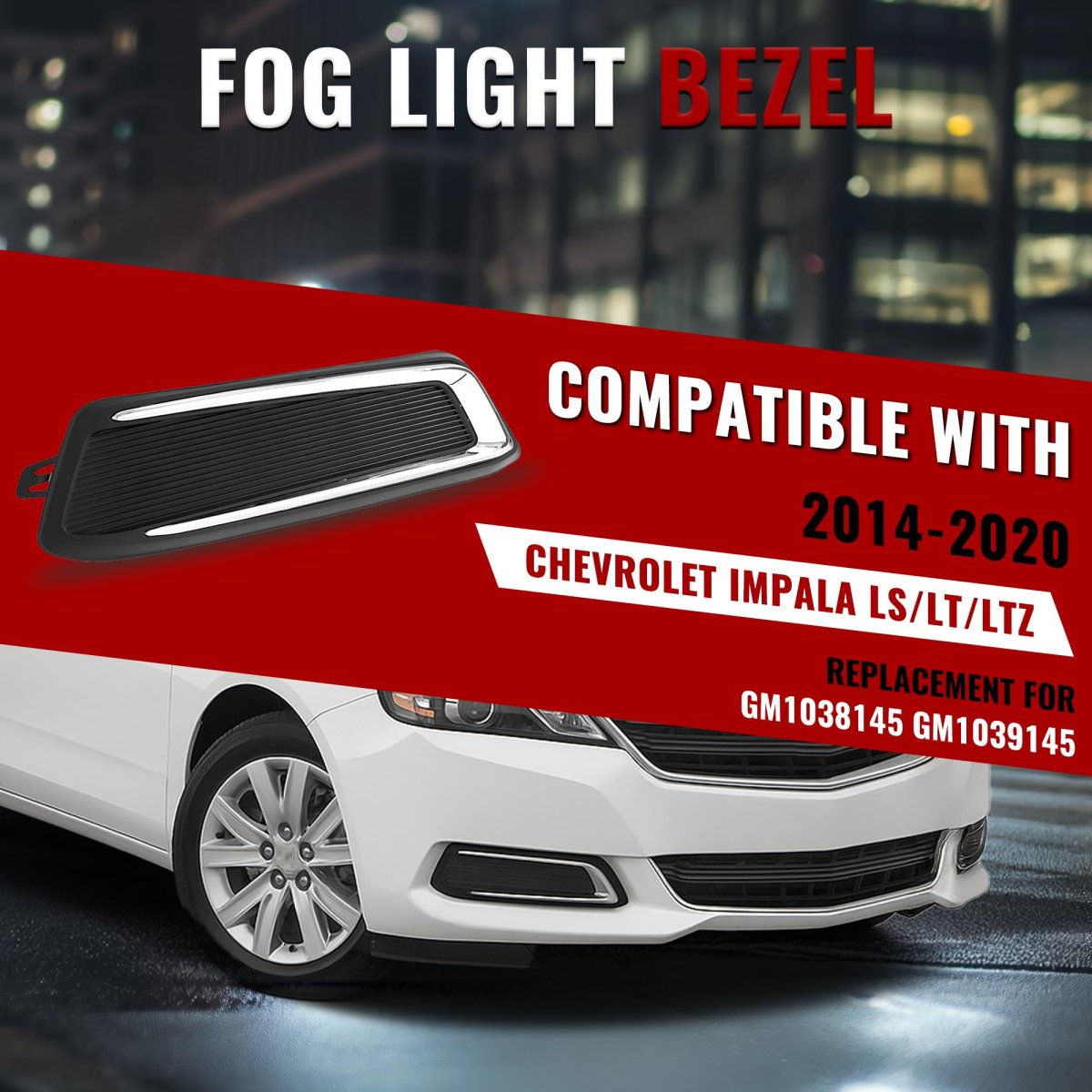 Hecasa Pair Fog Light Covers For 2014-2020 Chevy Chevrolet Impala Ls Lt Ltz Front Bumper Lamp Bezel Trim Left Right Side